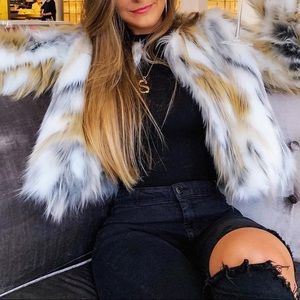 White and cream fur jacket